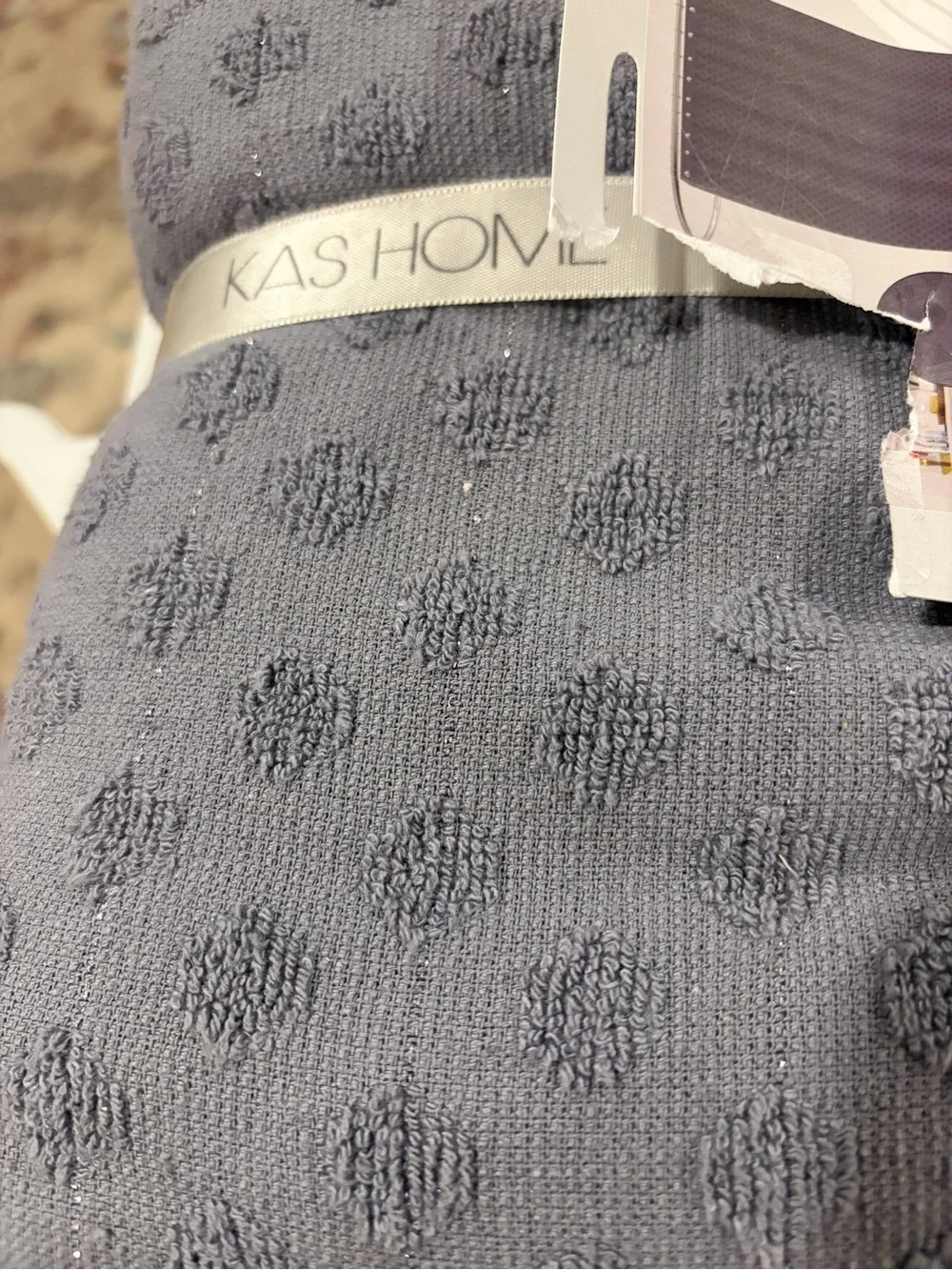 Gray Cotton Textured Shower Curtain - Dot Pattern silver threads